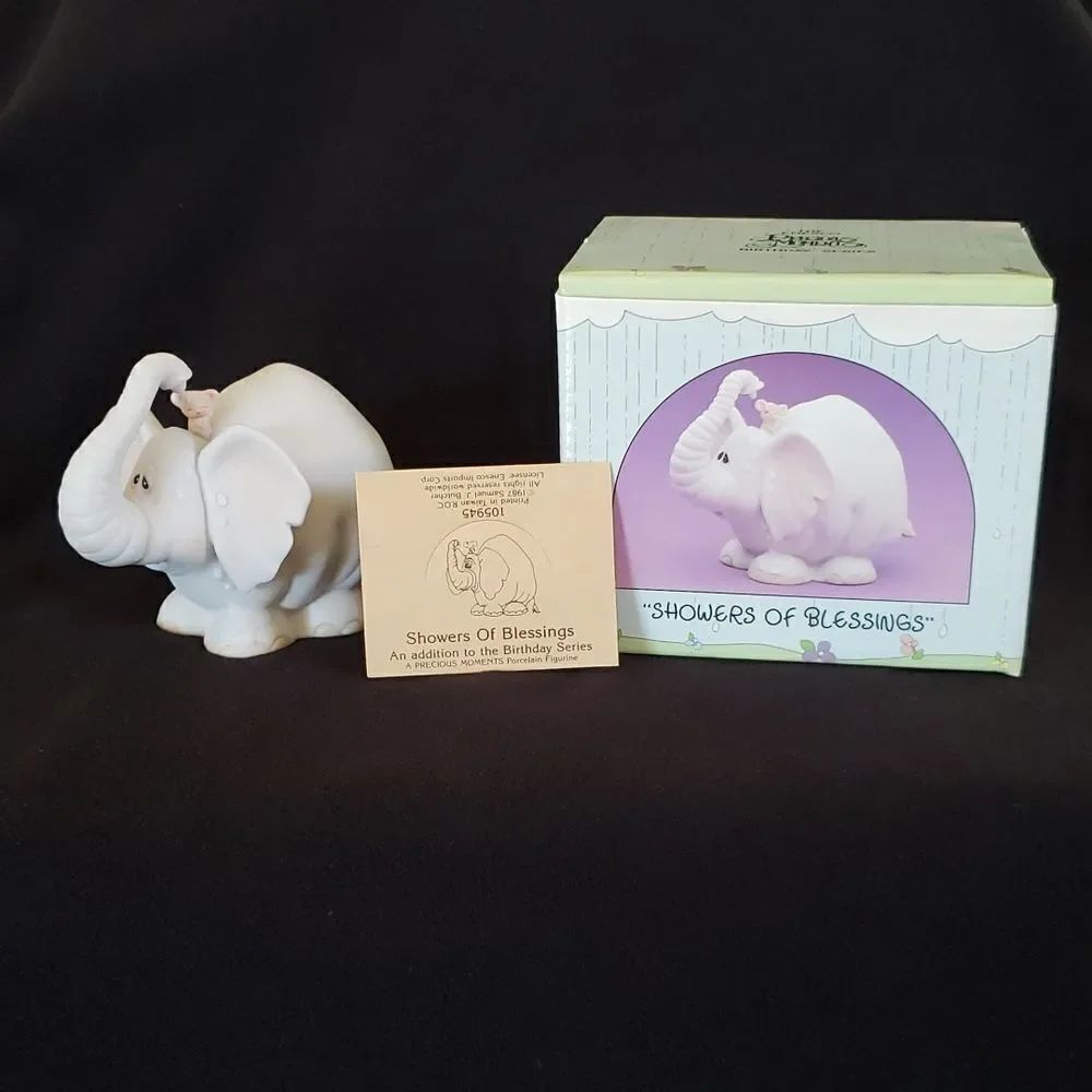 Vtg 1987 Precious Moments "Showers Of Blessings" Elephant and Mouse Porcelain